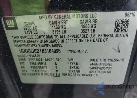 2011 Chevrolet Traverse 2Lt z USA, uszkodzony, nr VIN 1GNKVJED1BJ164096